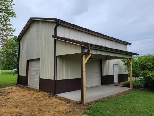 24'x40'x14' garage in Lebanon, Ohio. Tucked away in the landscaping!